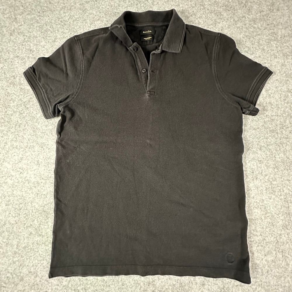 Massimo Dutti Polo Shirt Mens Medium Black Extrafine Pique Short Sleeve
